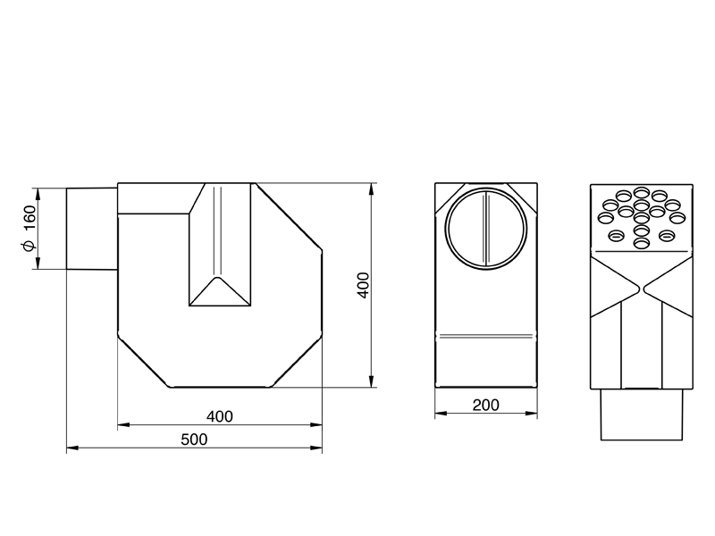 Maßzeichnung Überlaufsiphon DN160