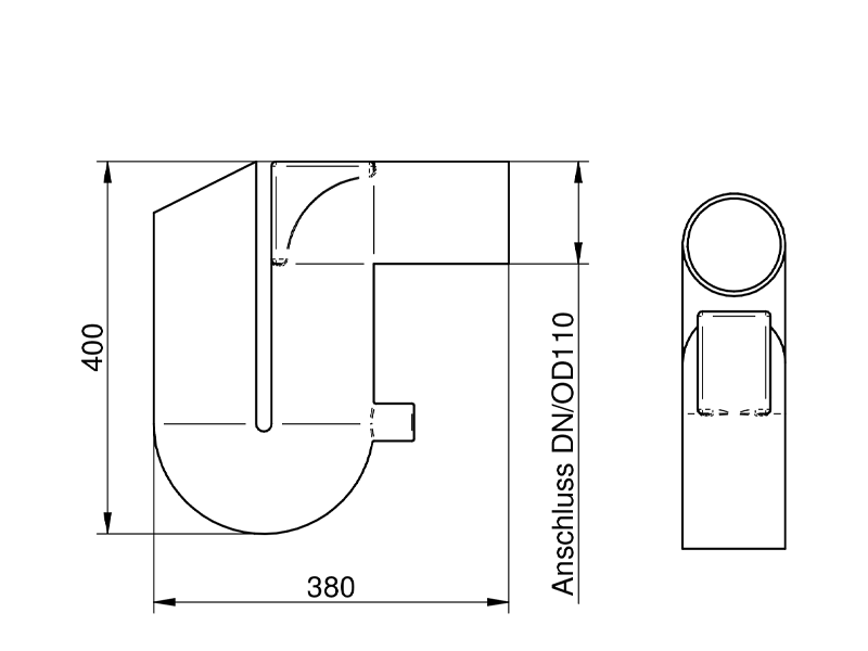 Maßzeichnung Überlaufsiphon
